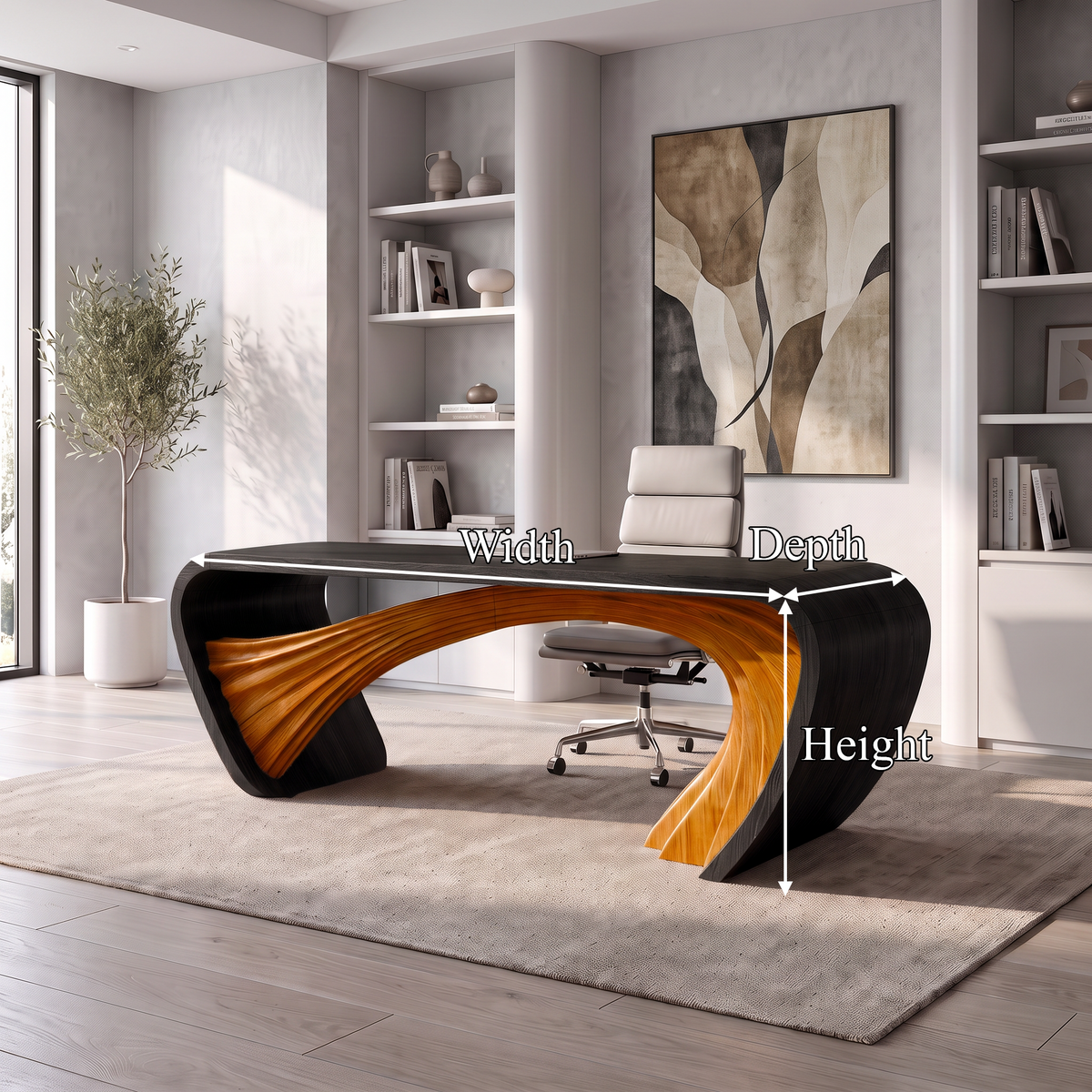 Modern Halloween Executive Desk With Curved Open Frame Base For Office
