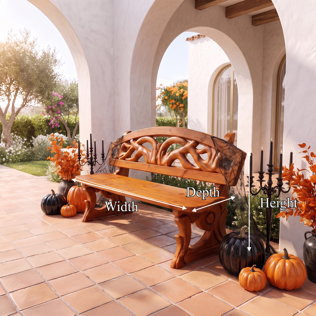 Gothic Halloween Outdoor Bench With Twisted Tree Design For Garden