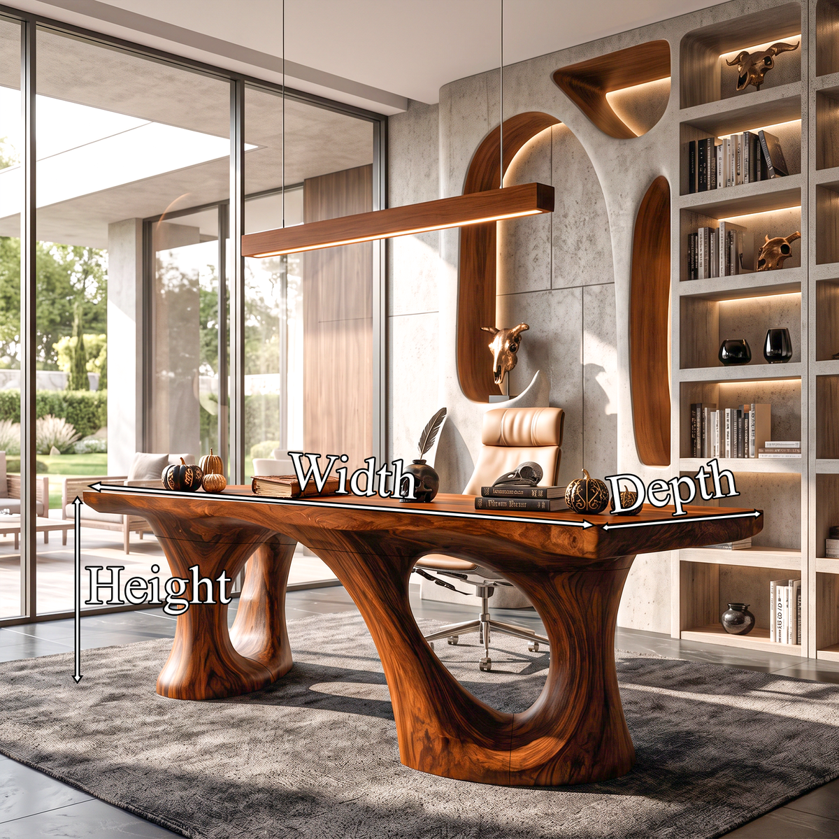 Transitional Halloween Desk With Statement Curved Base For Home Office