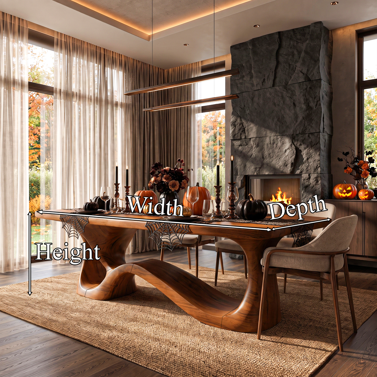 Rustic Halloween Dining Table With Flowing Natural Form Base For Dining Room