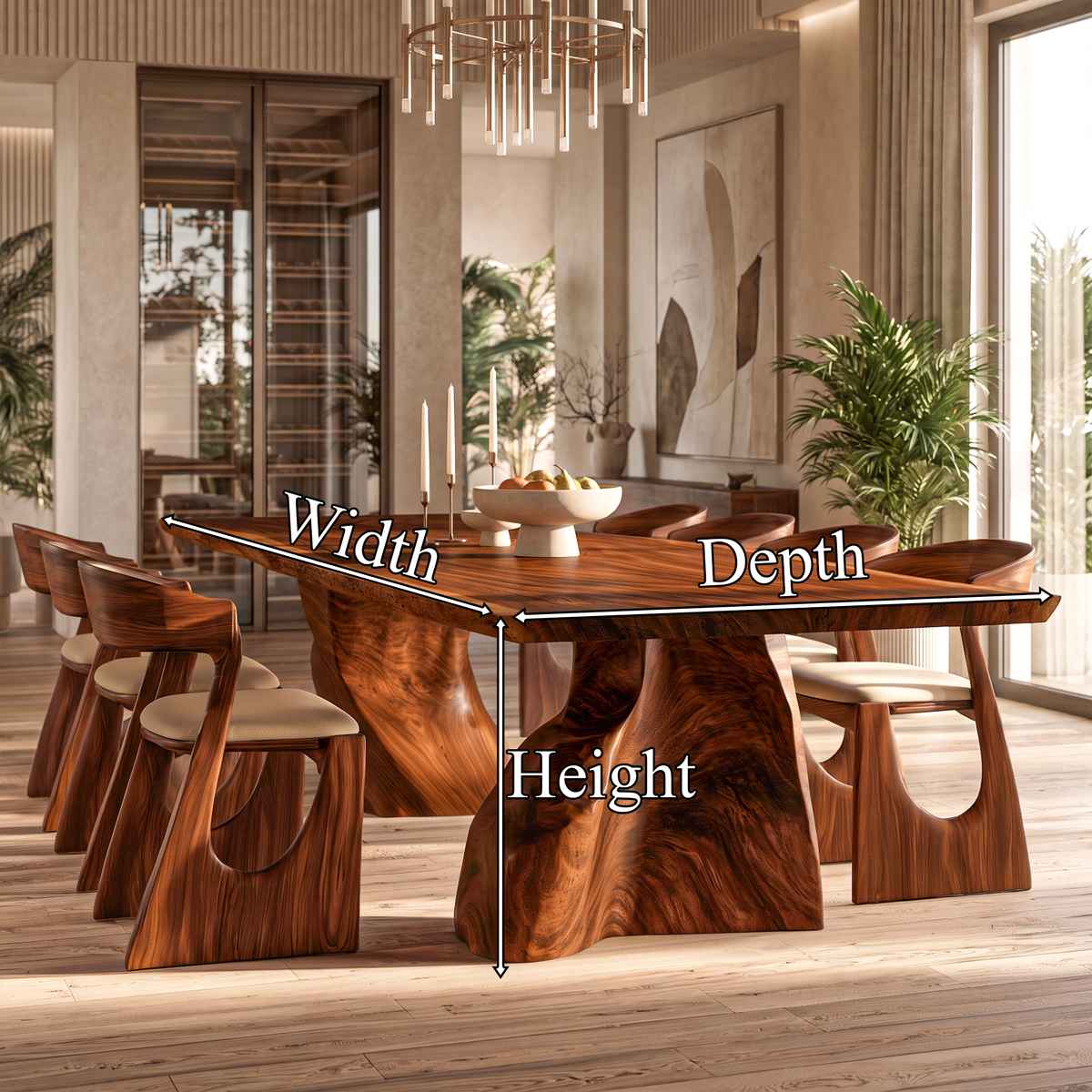 Modern Live Edge Dining Table With Sculptural Tree Trunk Base For Dining Room