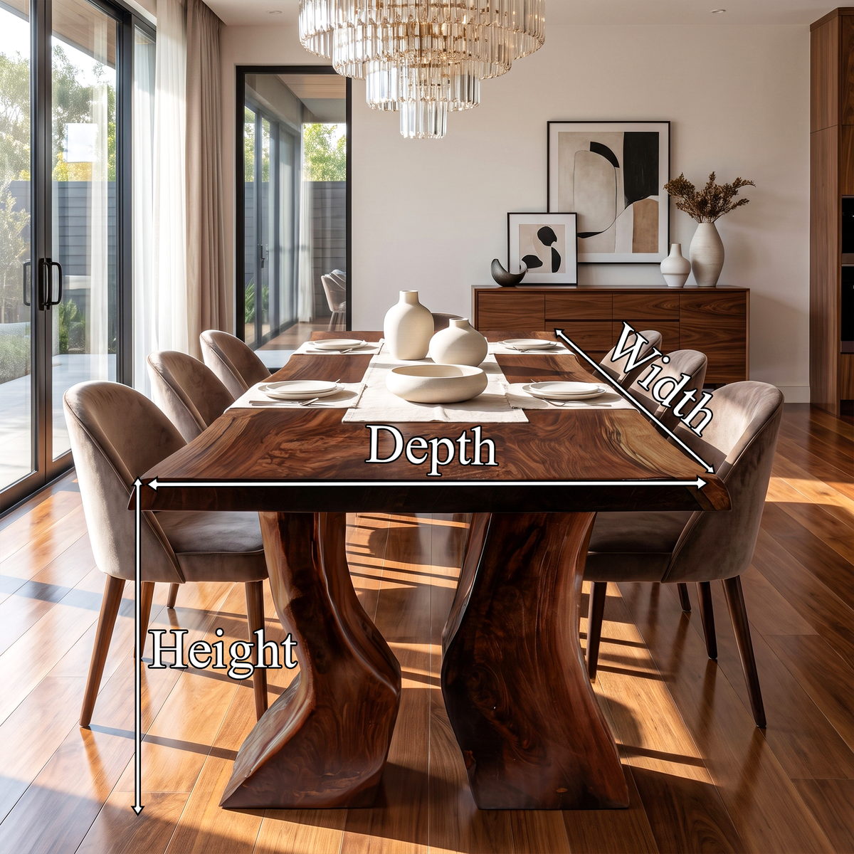 Organic Dining Table With Asymmetrical Live Edge Top For Dining Room