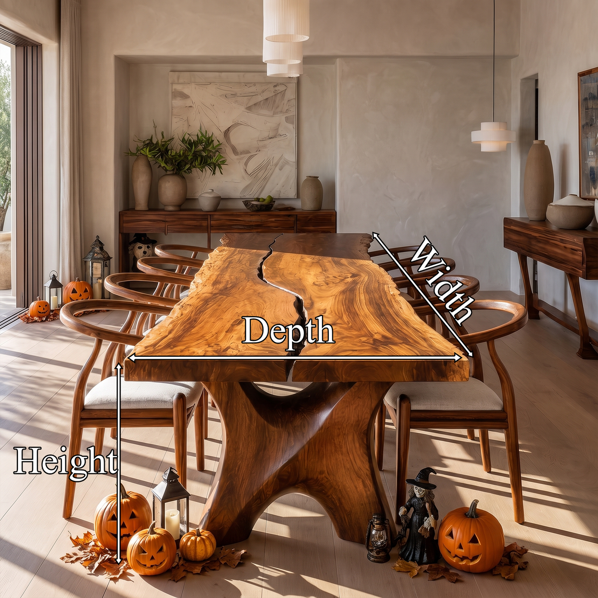 Rustic Halloween Dining Table With Sculptural Live Edge Design For Dining Room