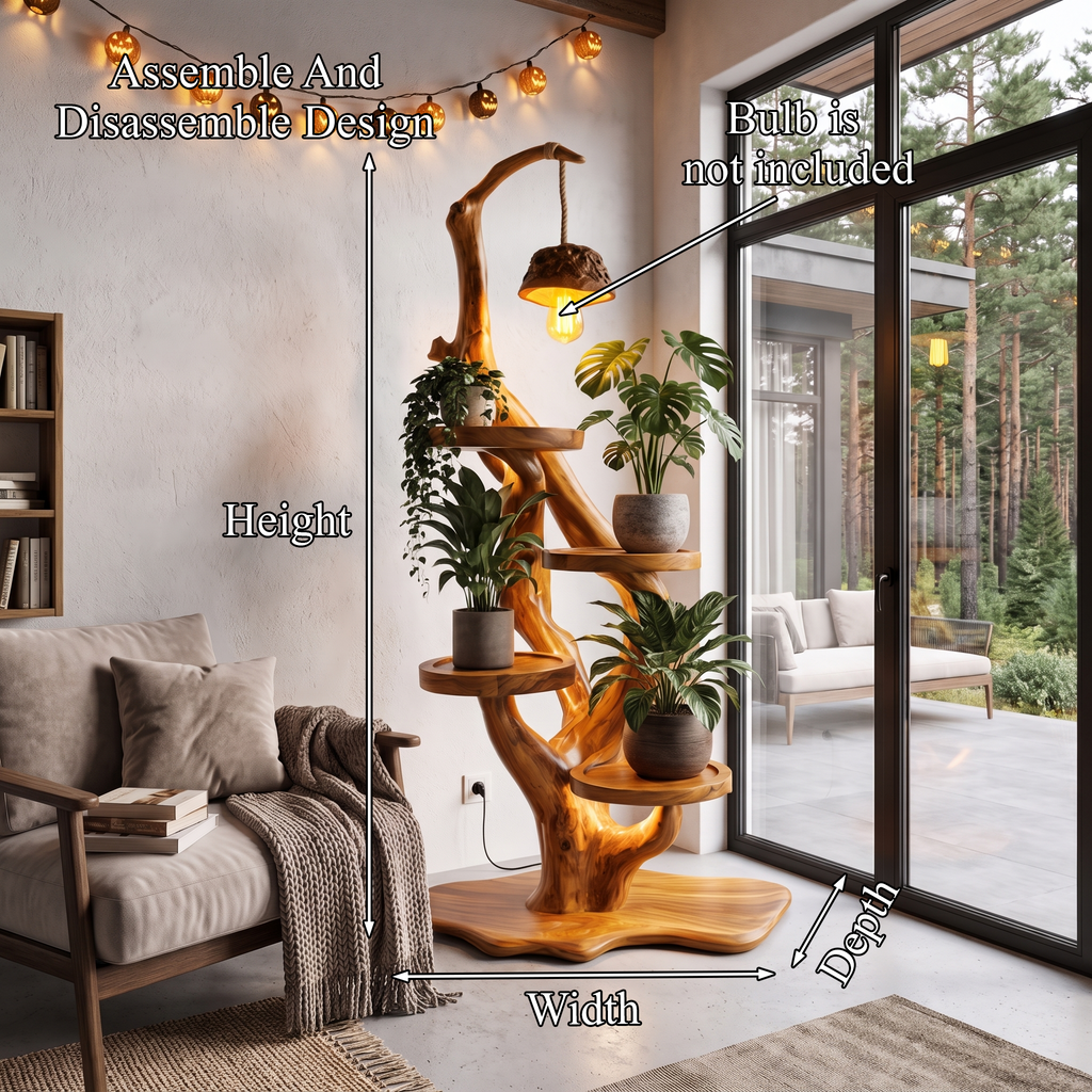 Rustic Halloween Tree Plant Stand With Hanging Lamp For Living Room