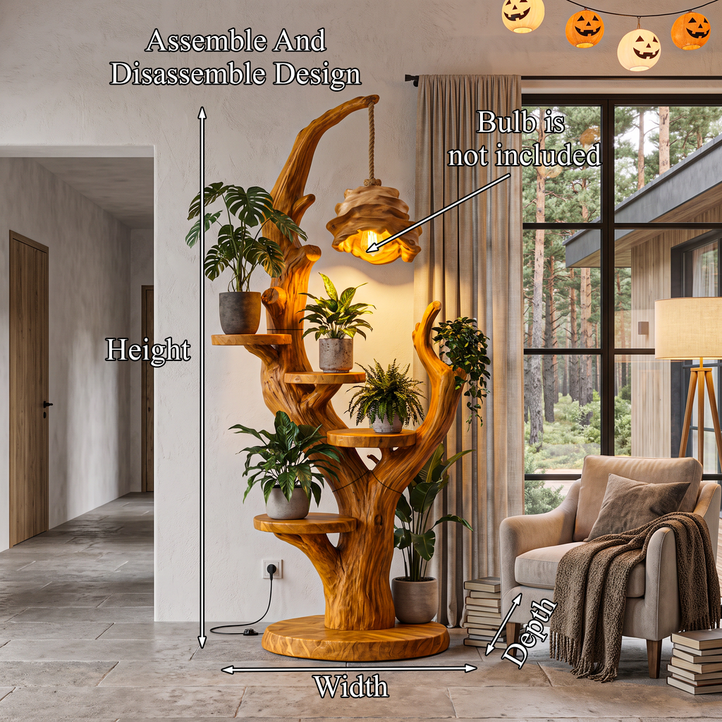 Contemporary Halloween Plant Display Stand With Floating Circular Shelves For Entryway
