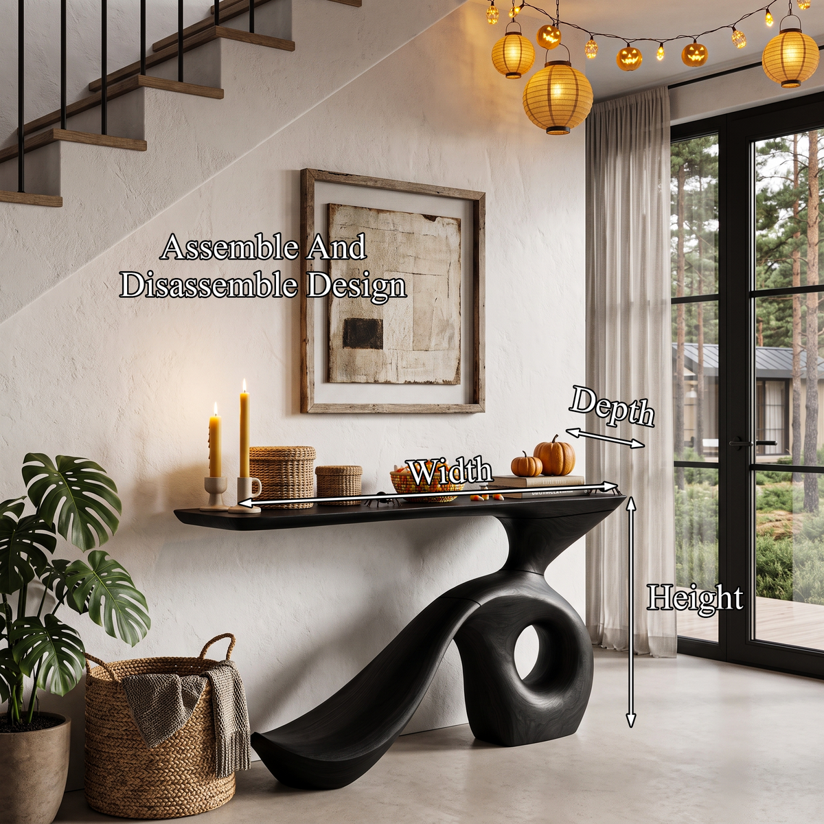 Modern Halloween Entryway Table With Sculptural Open Frame For Hallway