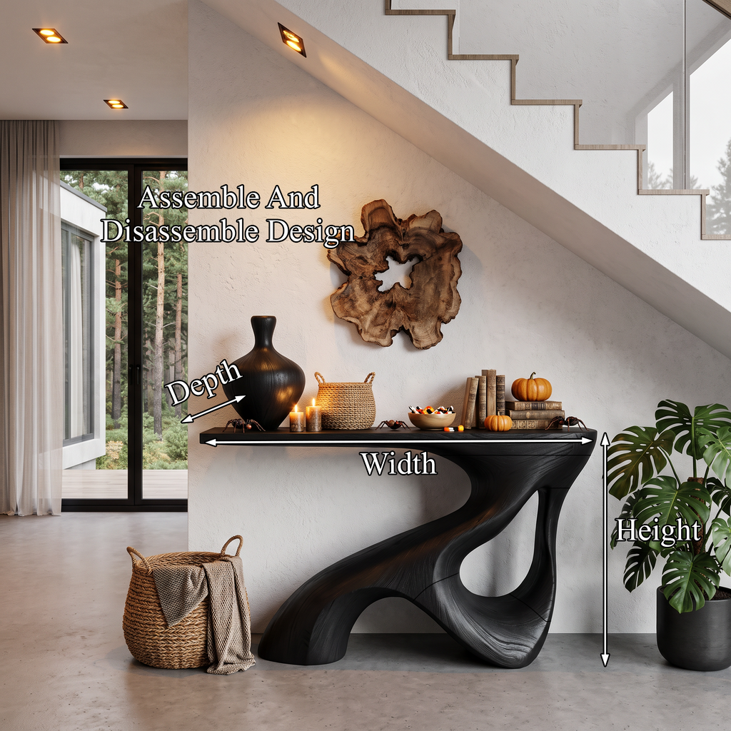 Rustic Halloween Console Table With Branch Inspired Hollow Base For Living Room