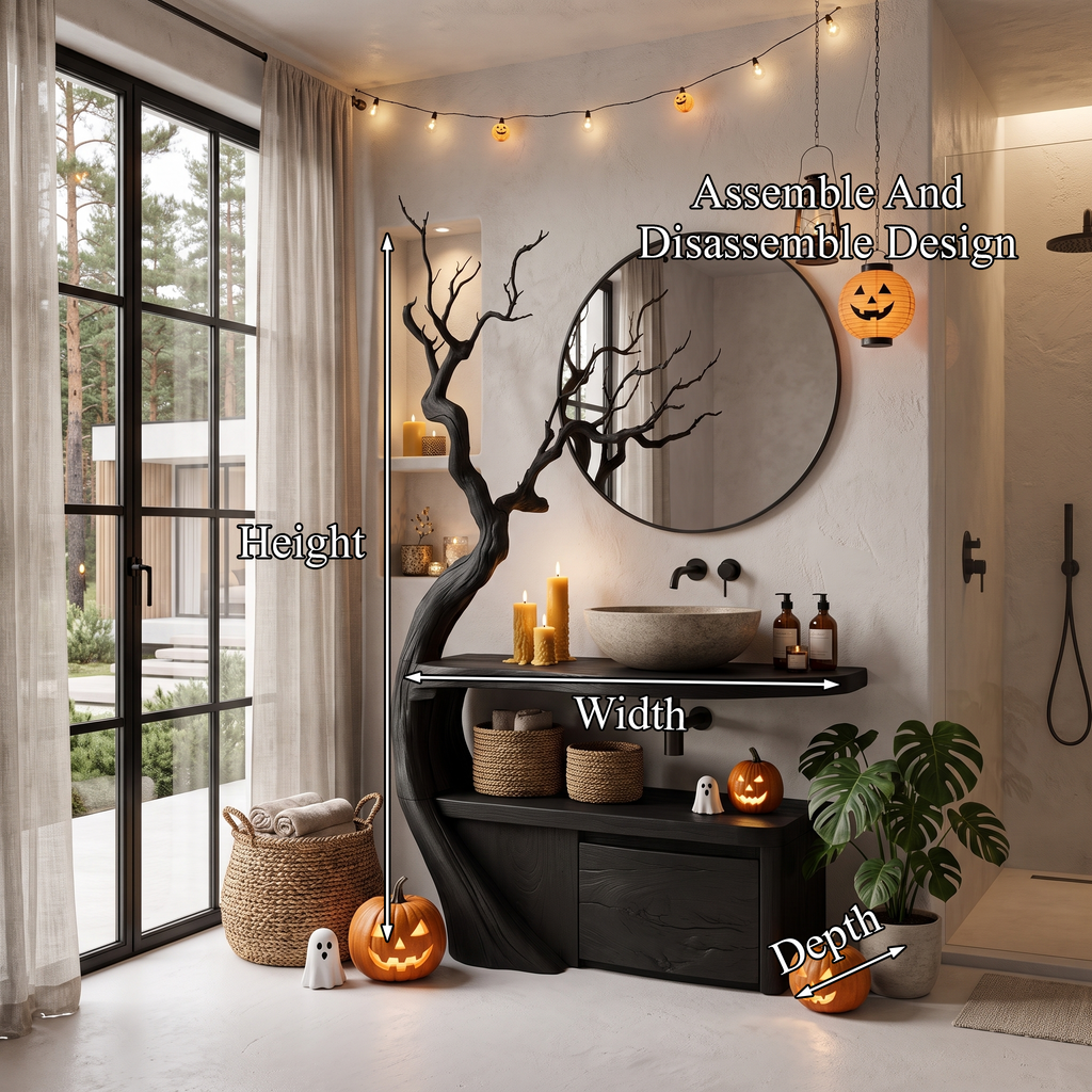 Gothic Halloween Bathroom Vanity With Haunted Tree Branch Design For Bathroom
