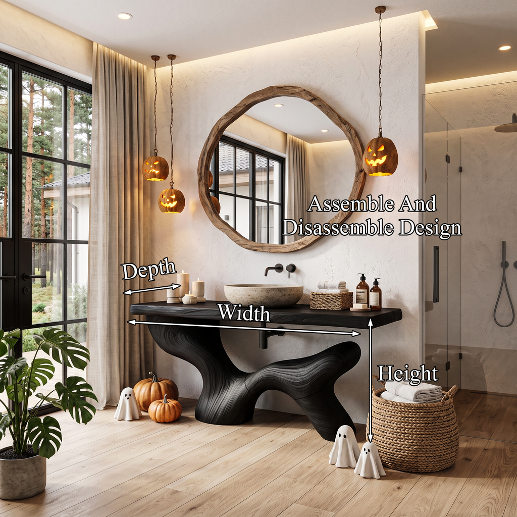 Modern Halloween Bathroom Sink Cabinet With Dark Branch Design For Bathroom