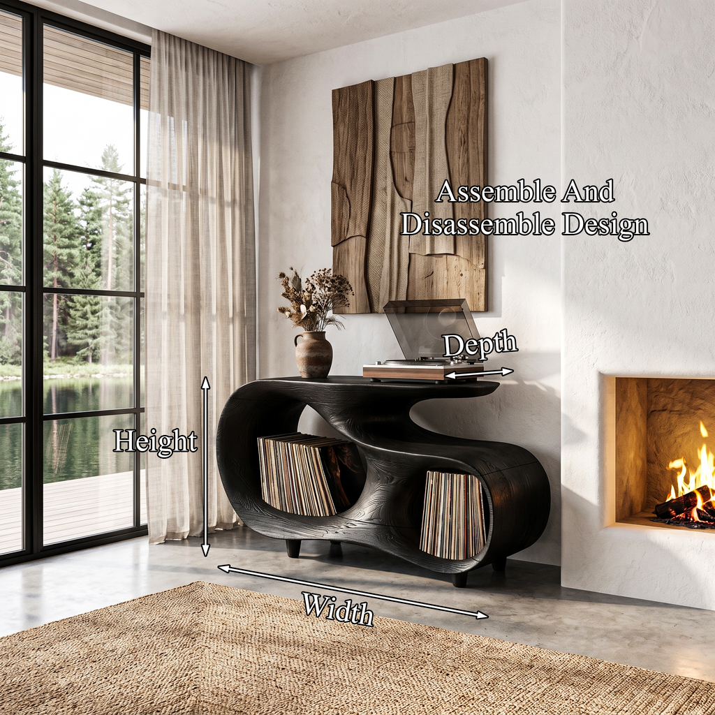 Contemporary Turntable Stand With Flowing Open Frame Design For Entryway