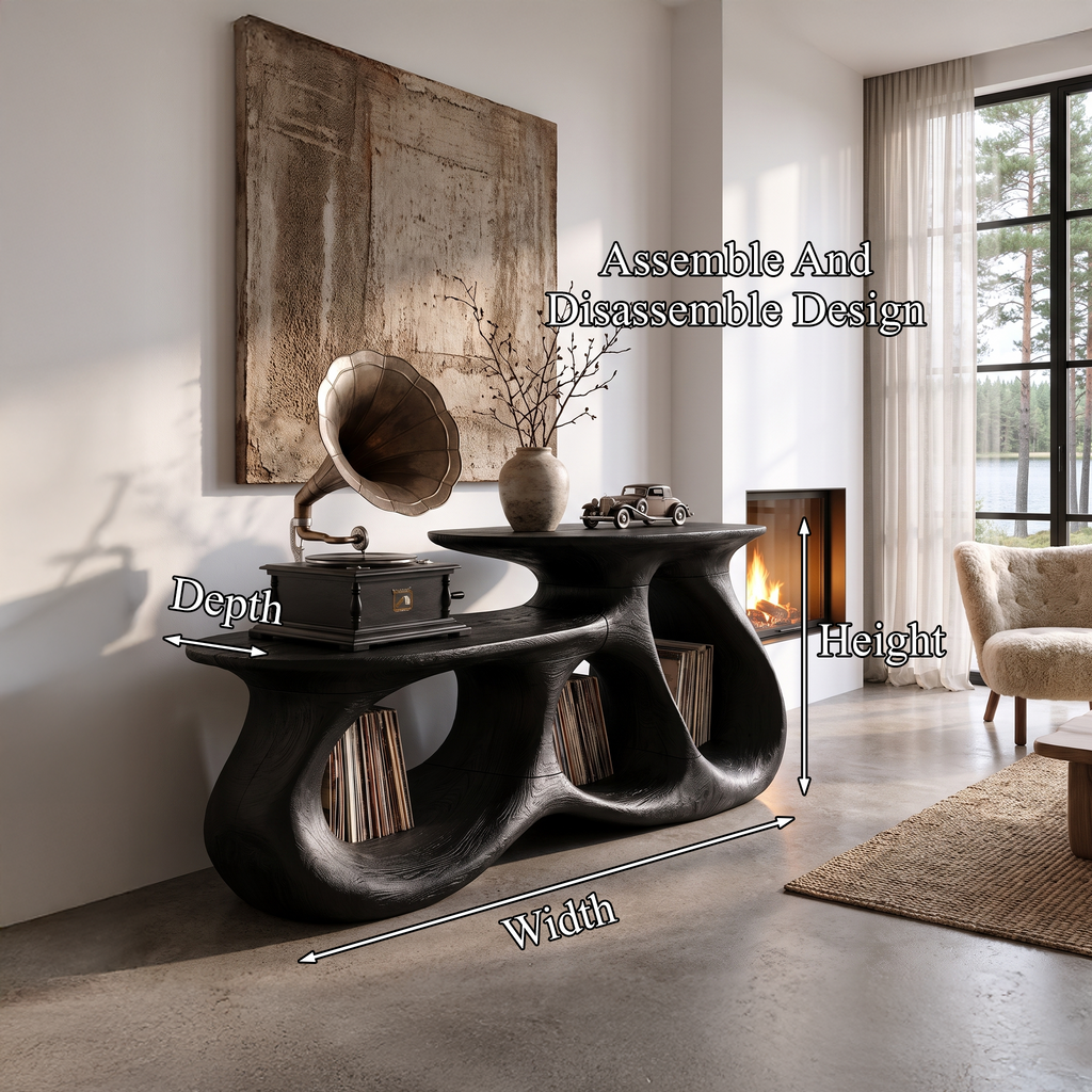 Contemporary Vinyl Record Cabinet With Interlocking Curved Forms For Living Room