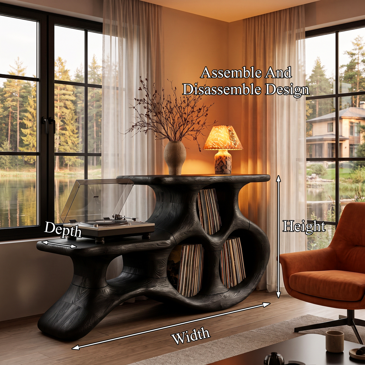 Organic Turntable Cabinet With Abstract Rounded Frame For Living Room