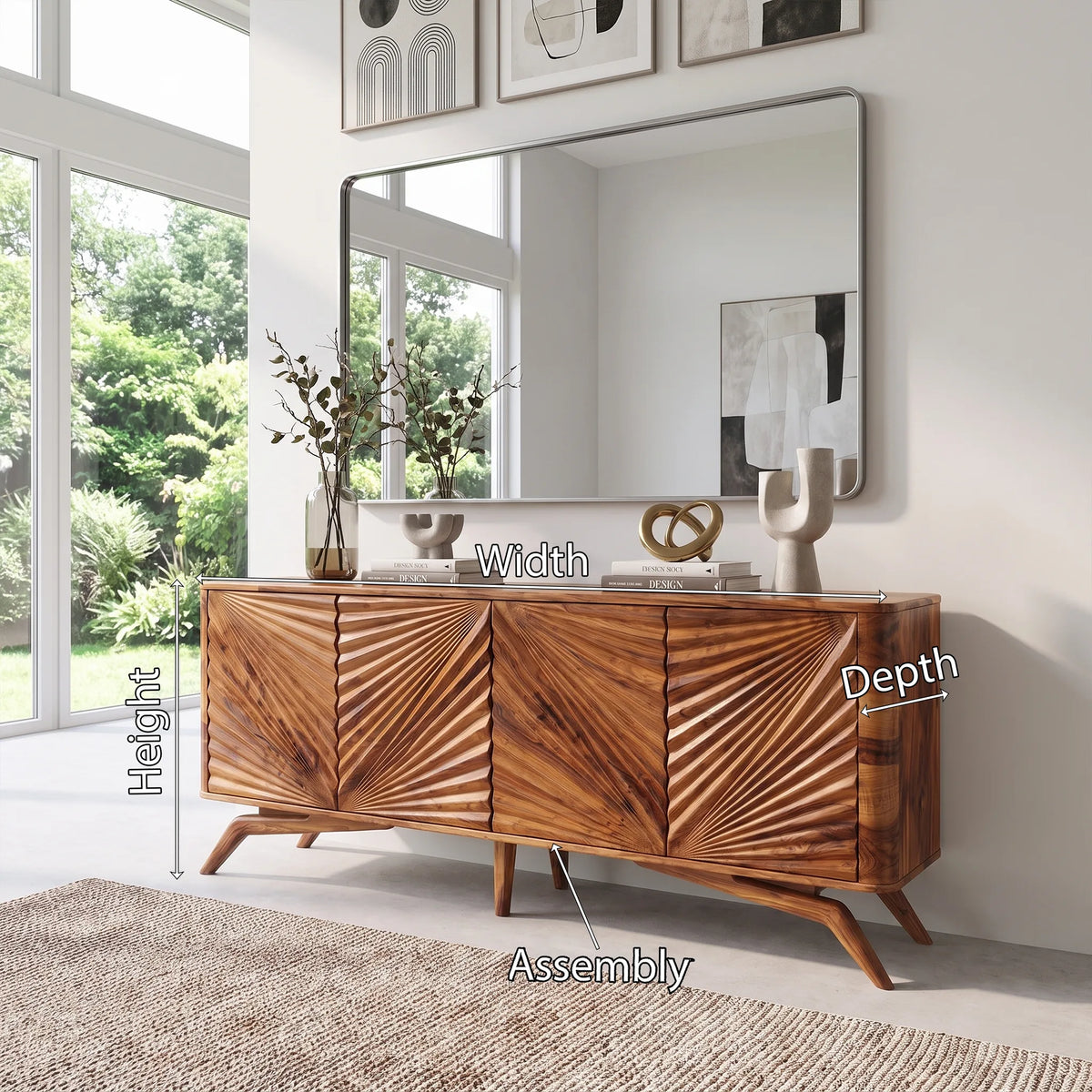 Elegant Sideboard Cabinet Dining Sideboard Buffet Cabinet Radiating Carved Doors For Dining Room