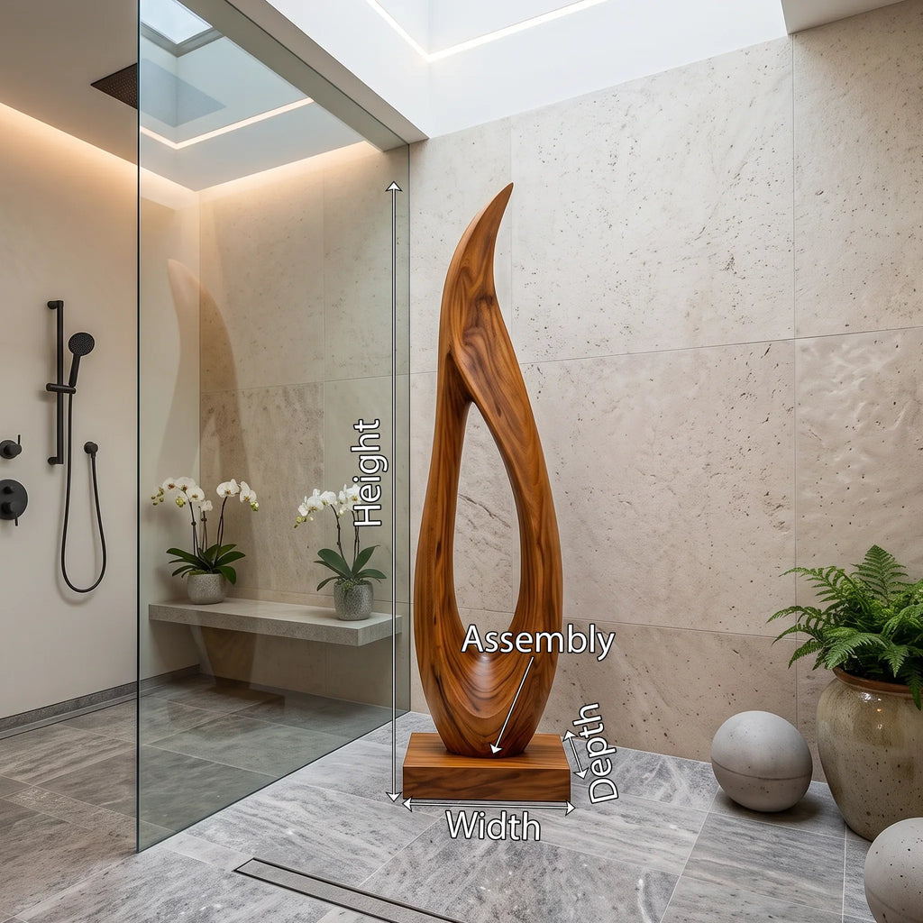 Handcrafted Flame Wood Sculpture For Minimalist Luxury Bathroom Decor