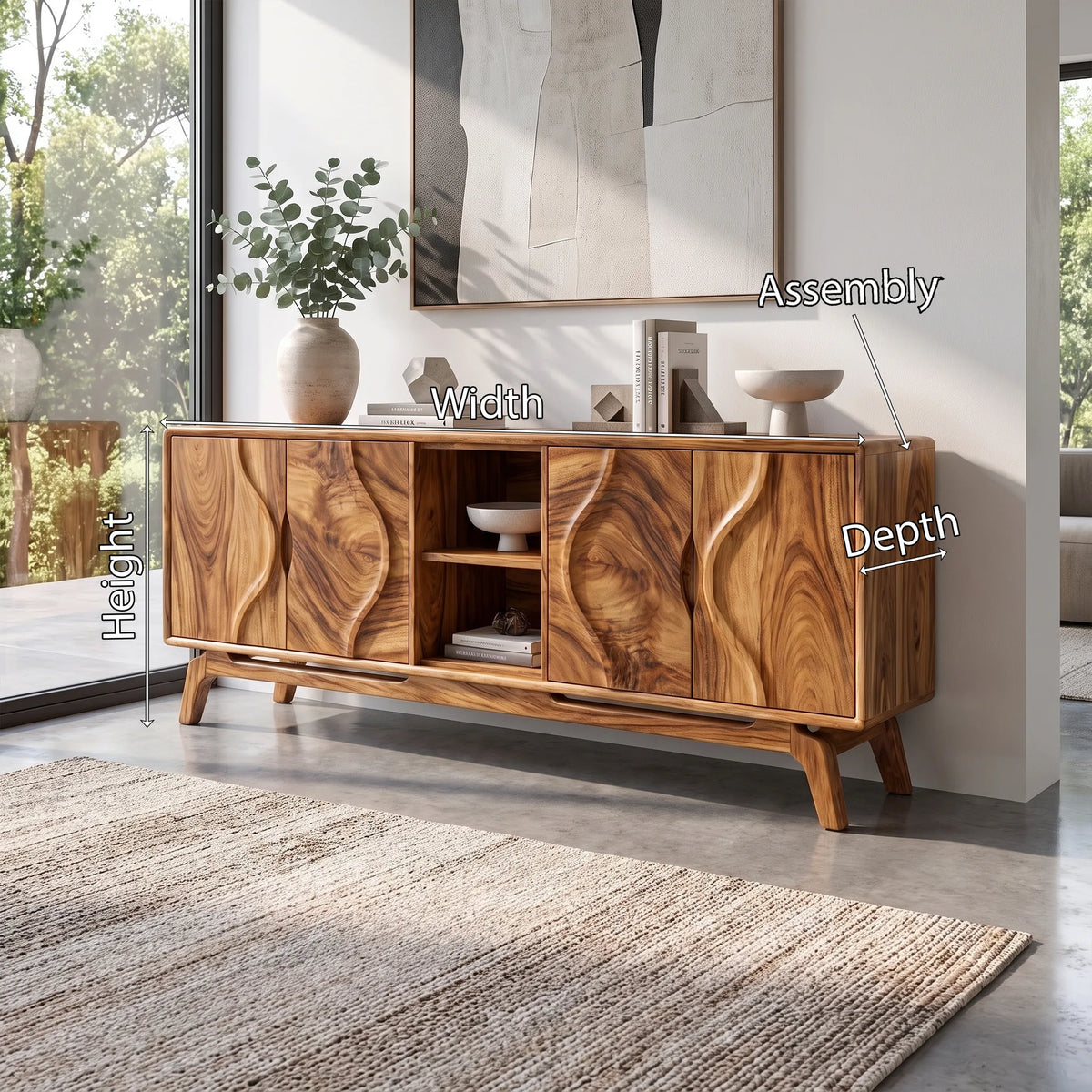 Organic Sideboard Storage Cabinet Modern Sideboard Buffet Cabinet Curved Doors For Living Room