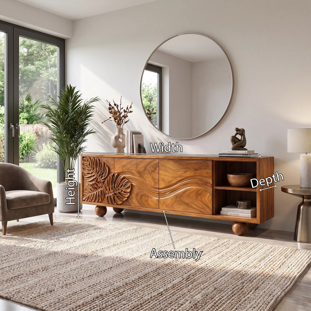 Graceful Sideboard Dining Sideboard Cabinet Buffet Cabinet Leaf Wave Carving For Living Room