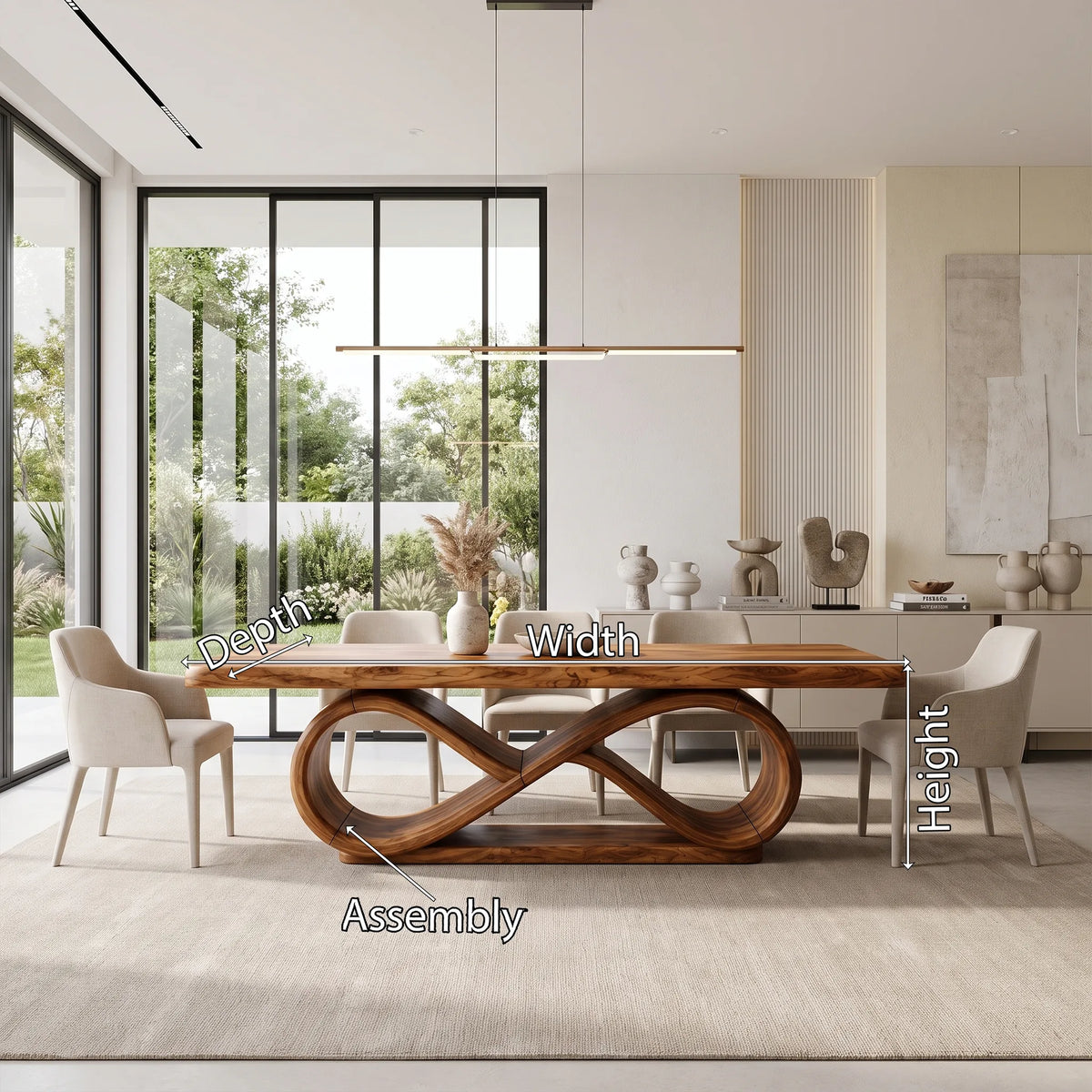 Serene Modern Dining Table Rectangle Dining Table Sculptural Base For Dining Room