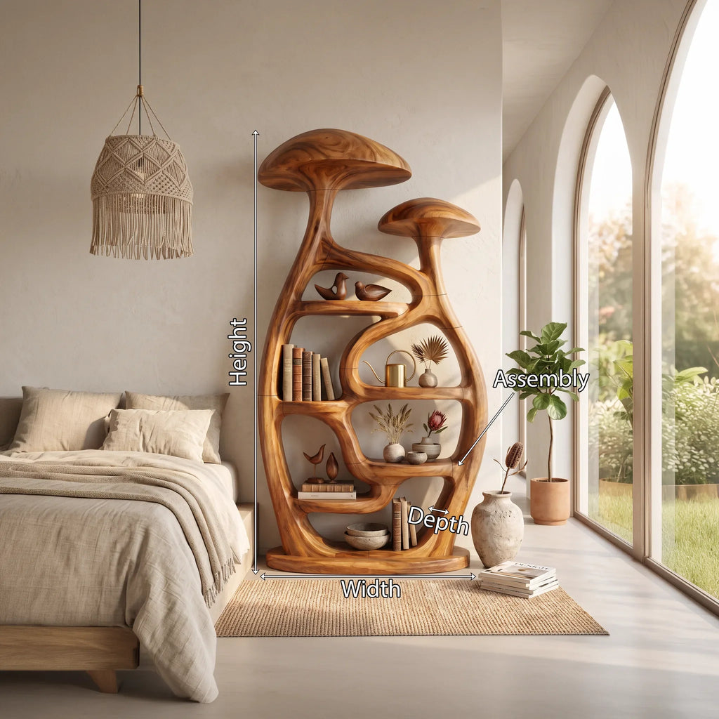 Mid Century Freestanding Mushroom Bookcase Living Room