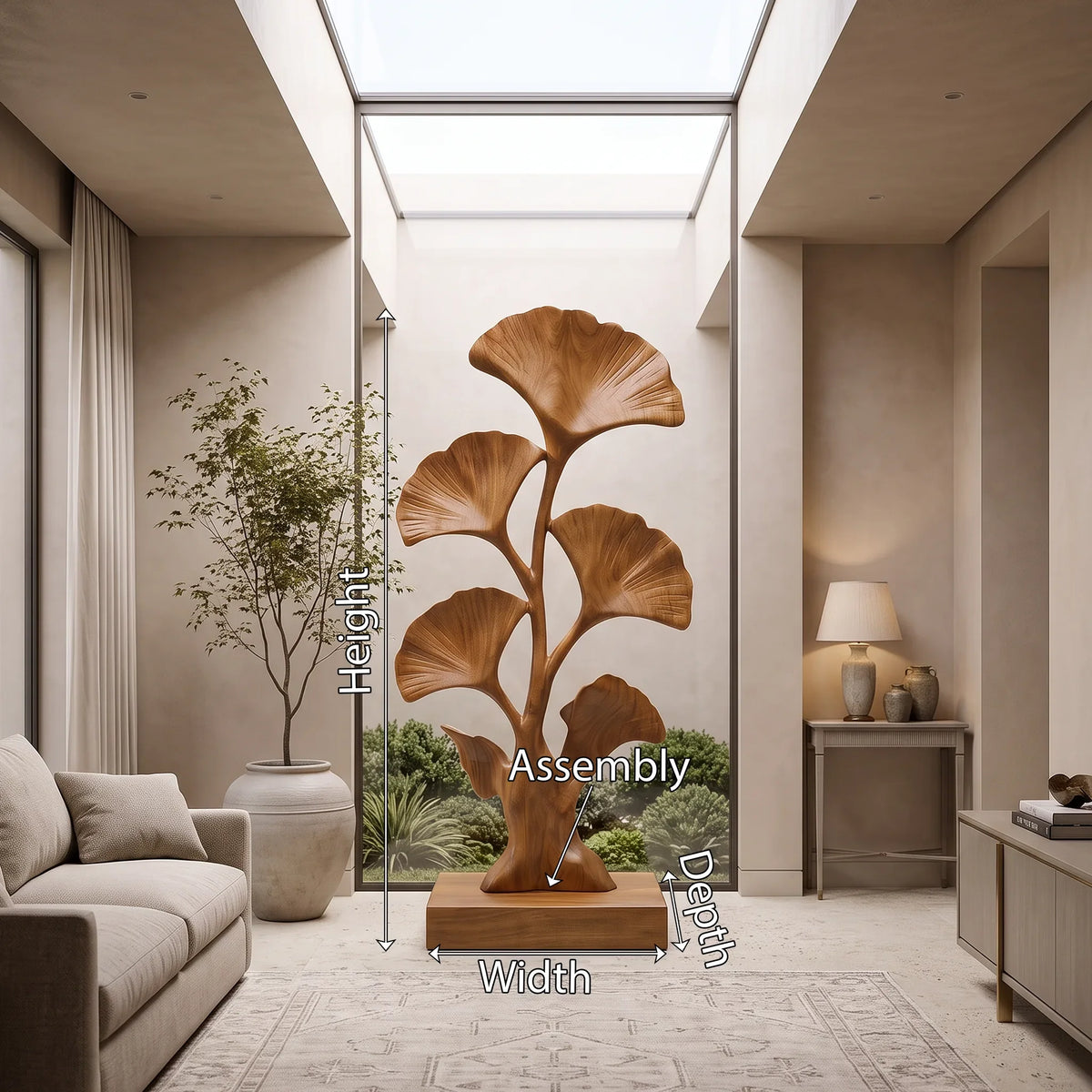 Mid Century Ginkgo Leaf Wood Sculpture For Interior Decor