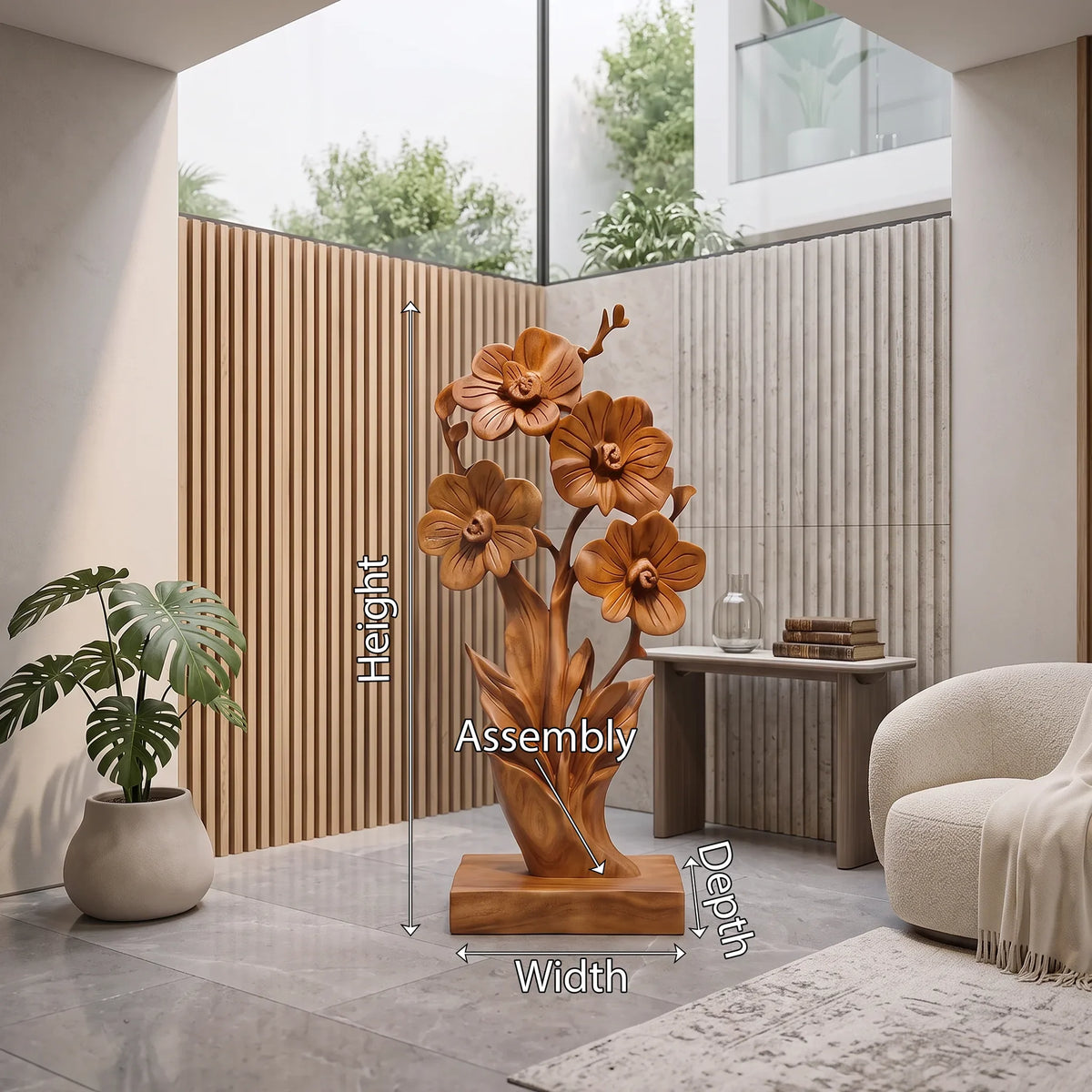 Modern Farmhouse Floral Wood Sculpture For Elegant Home Decor