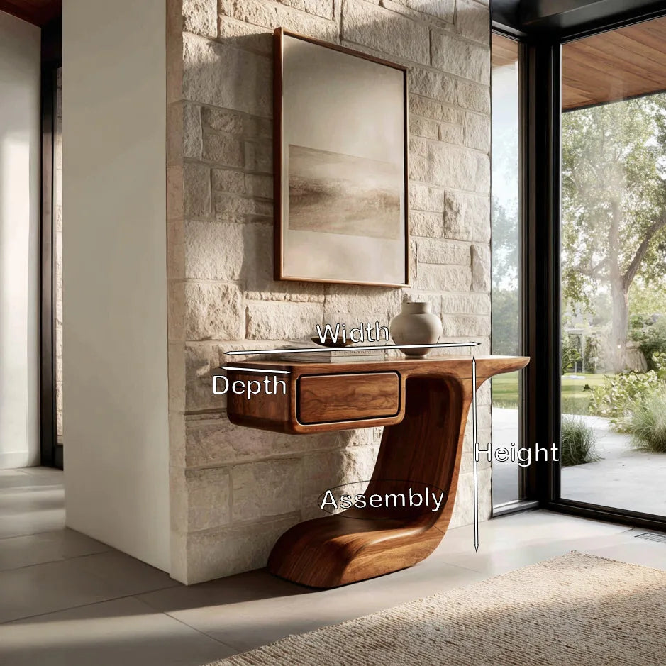 Modern Curved Console Table With Drawer For Entryway