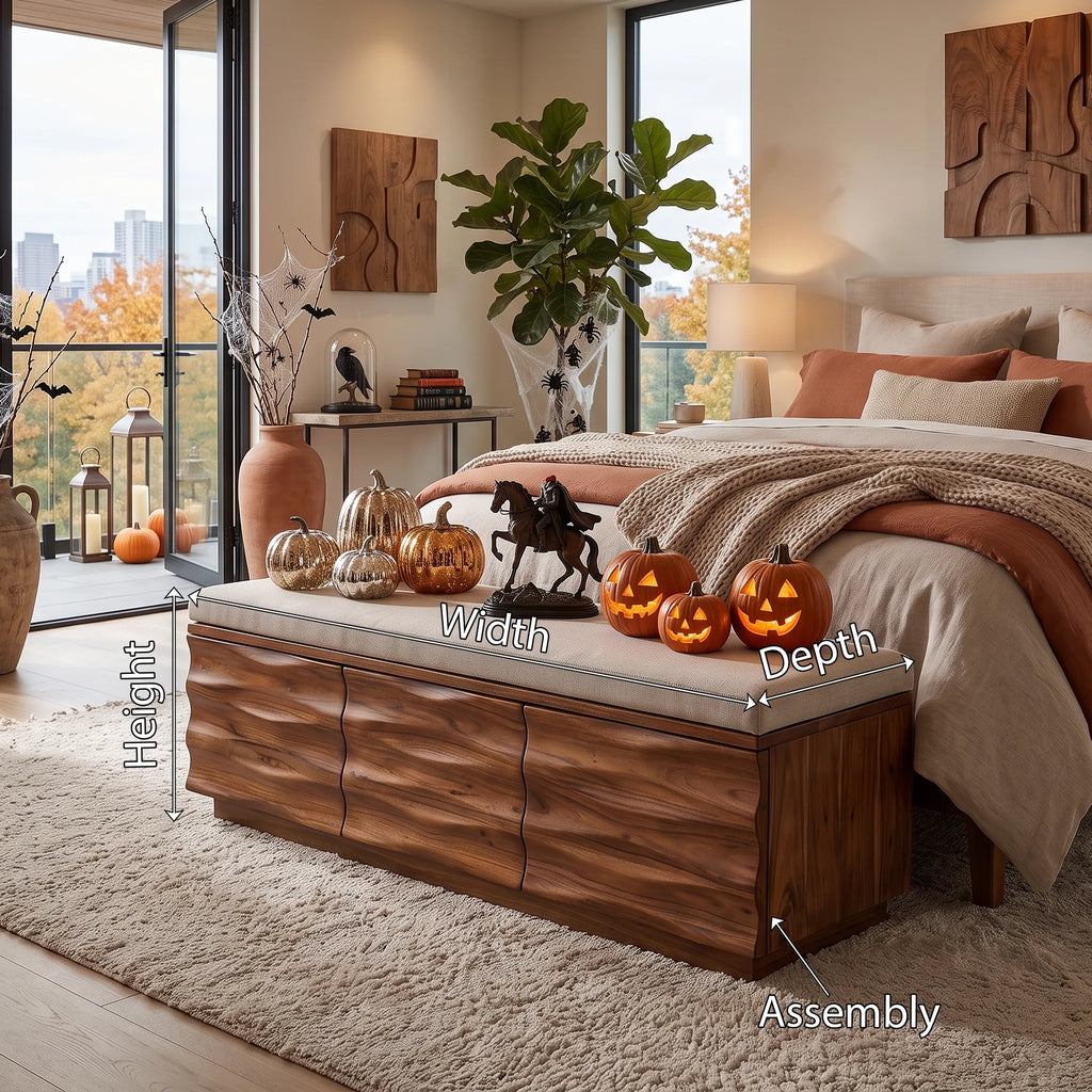 Modern Wave Storage Bench Cushion For Halloween Fall Decor