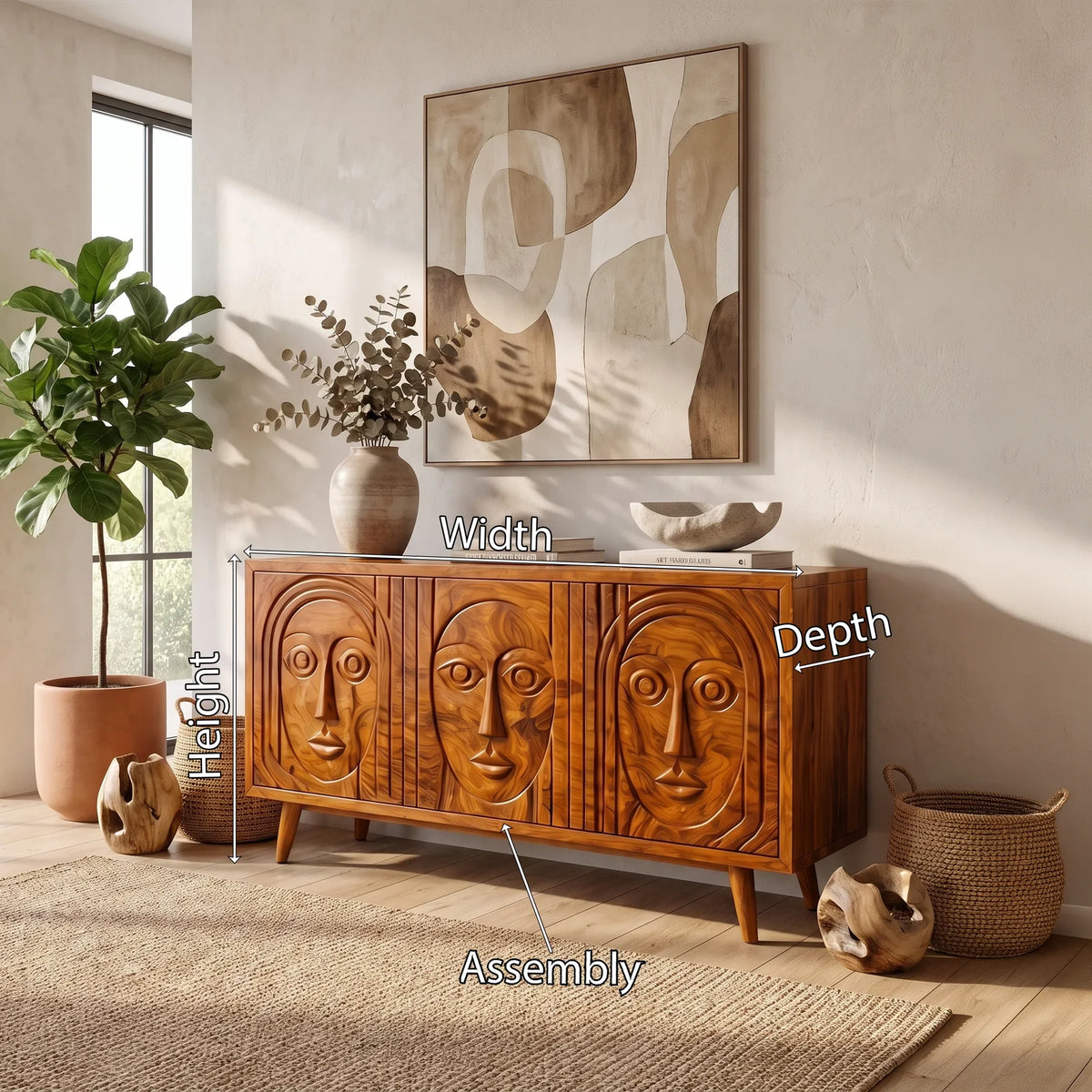 Serene Sideboard Dining Room Sideboard Cabinet Modern Sideboard Triple Face Carving For Dining Room