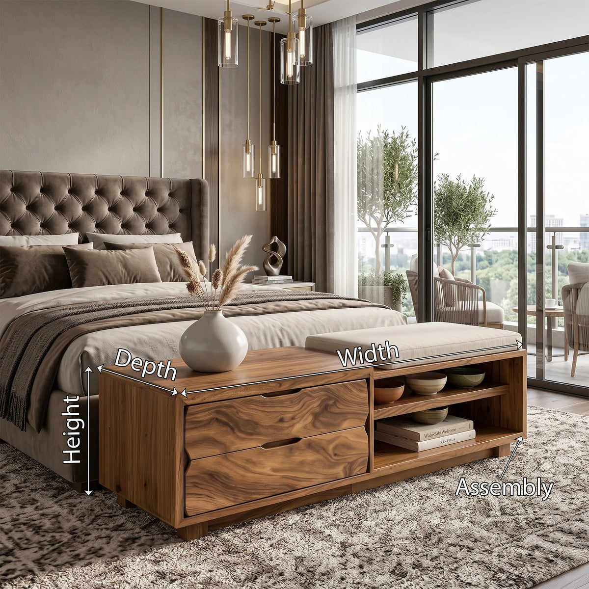Natural Wood Storage Bench Cushion Drawers For Bedroom