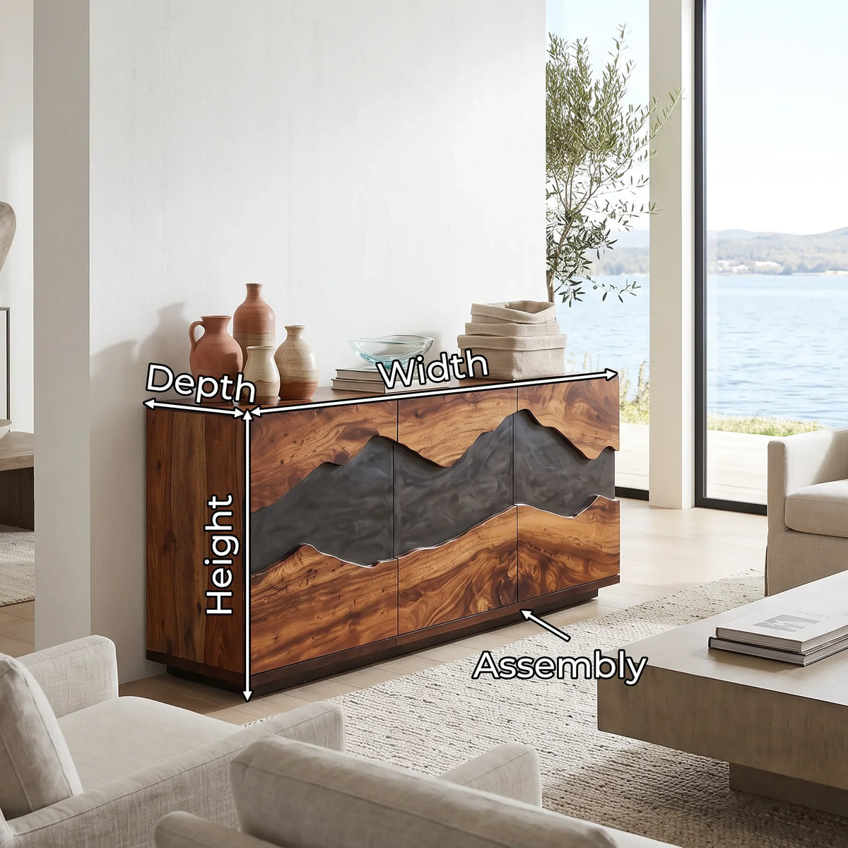 Contemporary Live Edge Buffet Cabinet Living Room