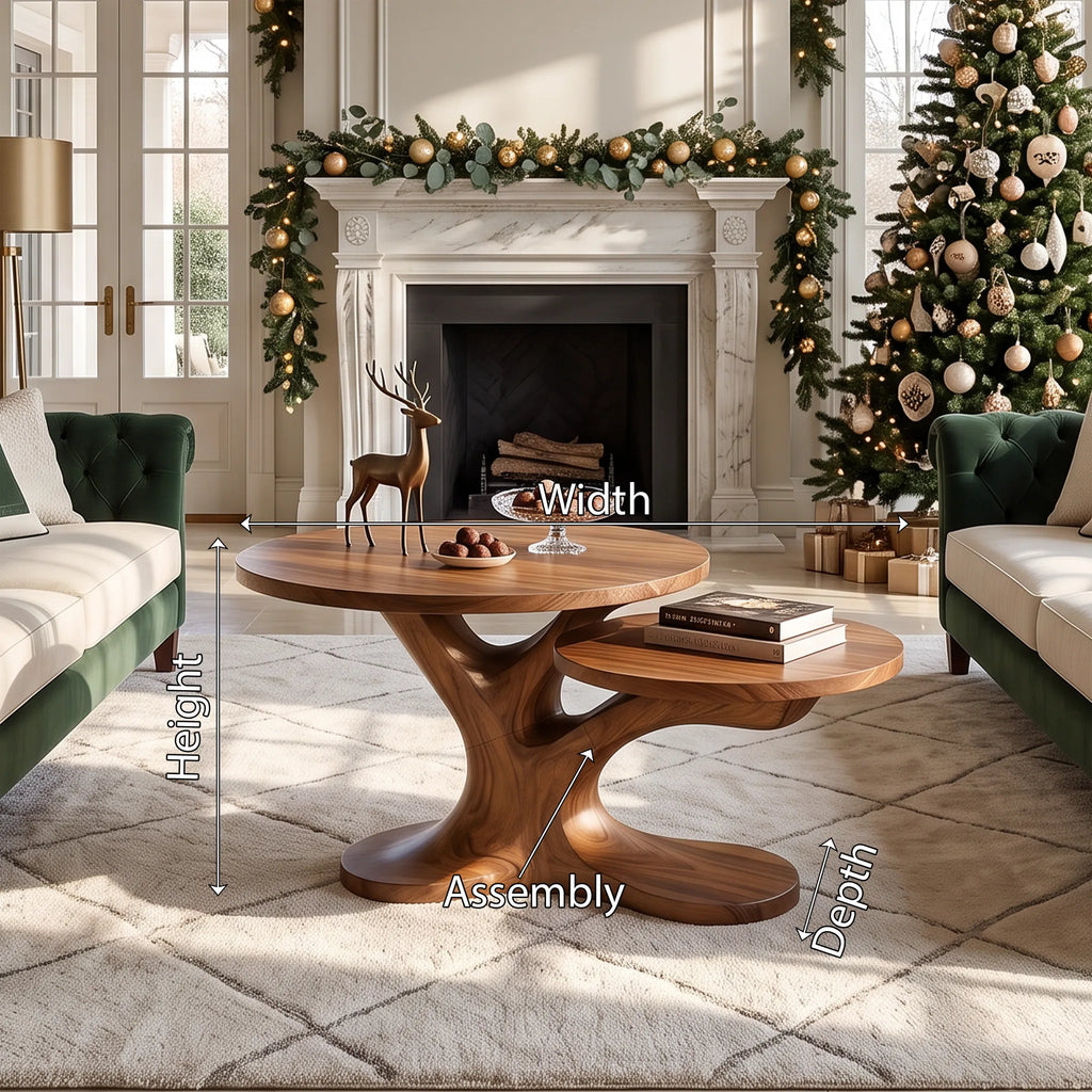 Organic Modern Reindeer Round Coffee Table Holiday Living Room
