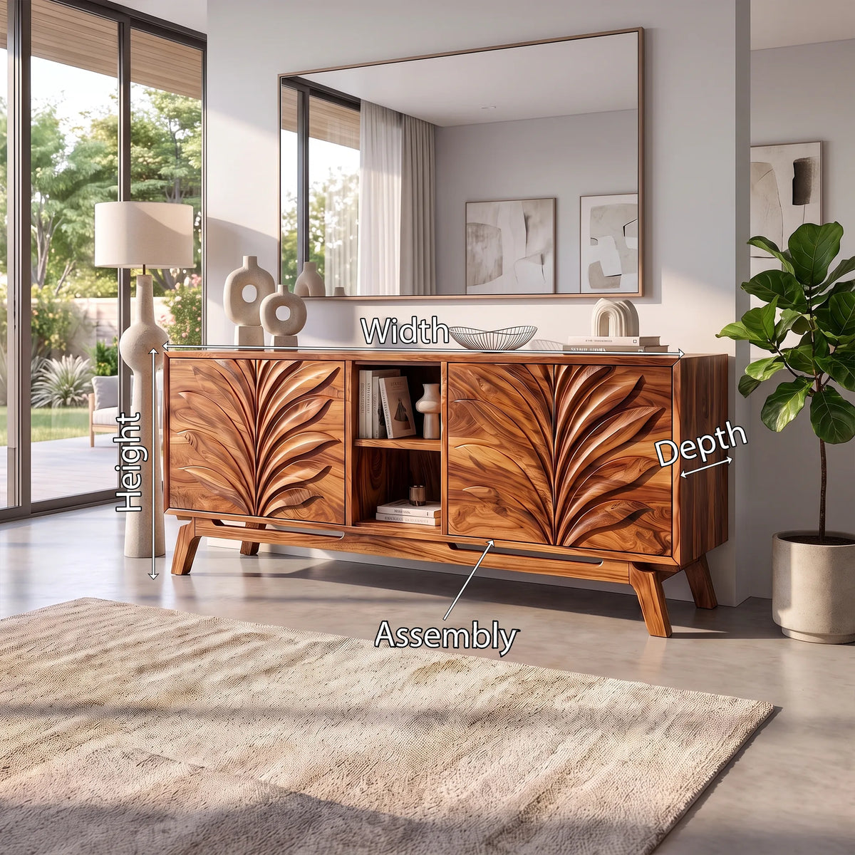 Refined Sideboard Storage Cabinet Modern Sideboard Buffet Cabinet Leaf Carving For Living Room