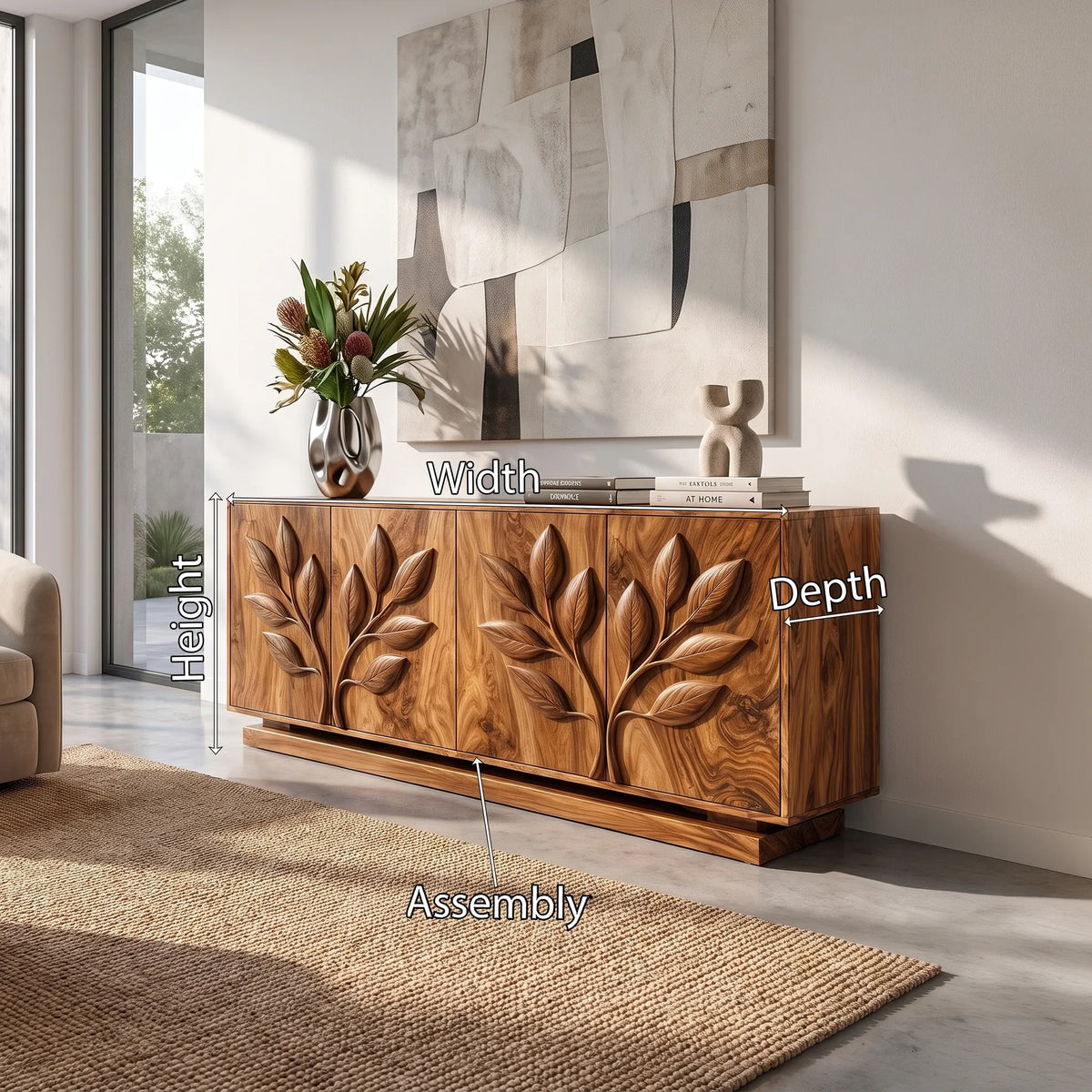 Elegant Sideboard Cabinet Dining Sideboard Buffet Cabinet Botanical Carving For Dining Room