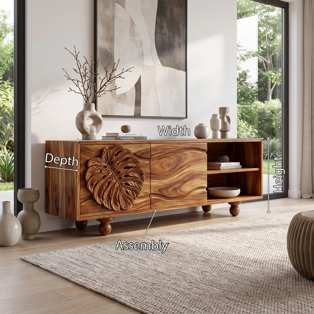 Organic Sideboard Sideboard Cabinet Modern Sideboard Leaf Carving Open Storage For Living Room