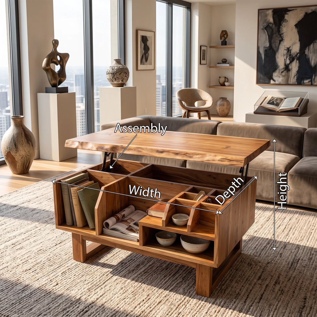 Handcrafted Lift Top Storage Coffee Table Luxury Apartment