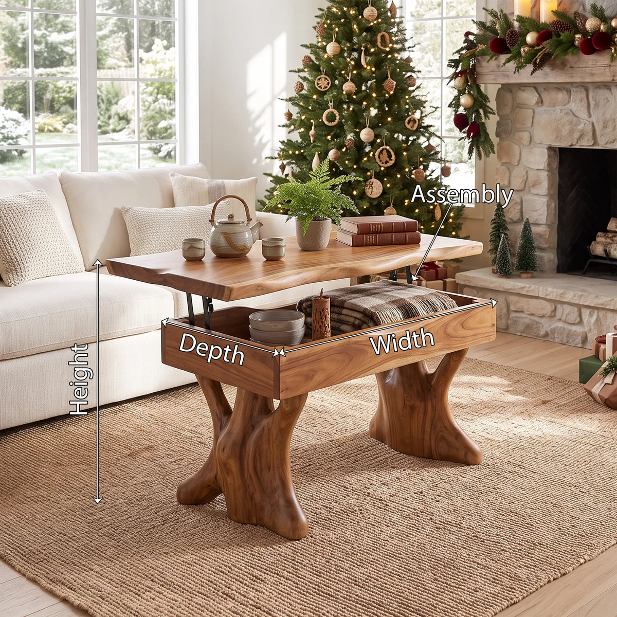 Rustic Christmas Lift Top Coffee Table Cozy Living Room