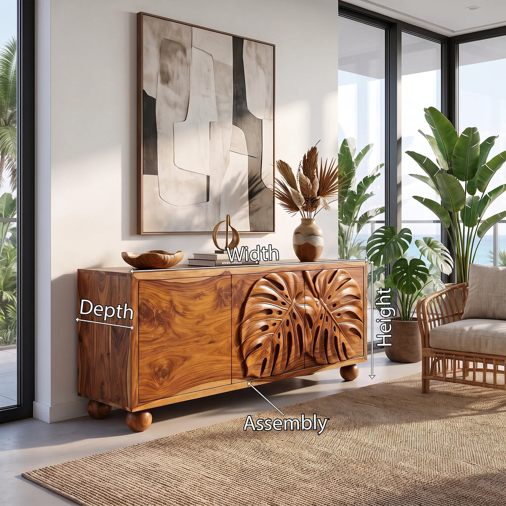 Tropical Sideboard Dining Room Sideboard Cabinet Buffet Cabinet Monstera Relief For Dining Room