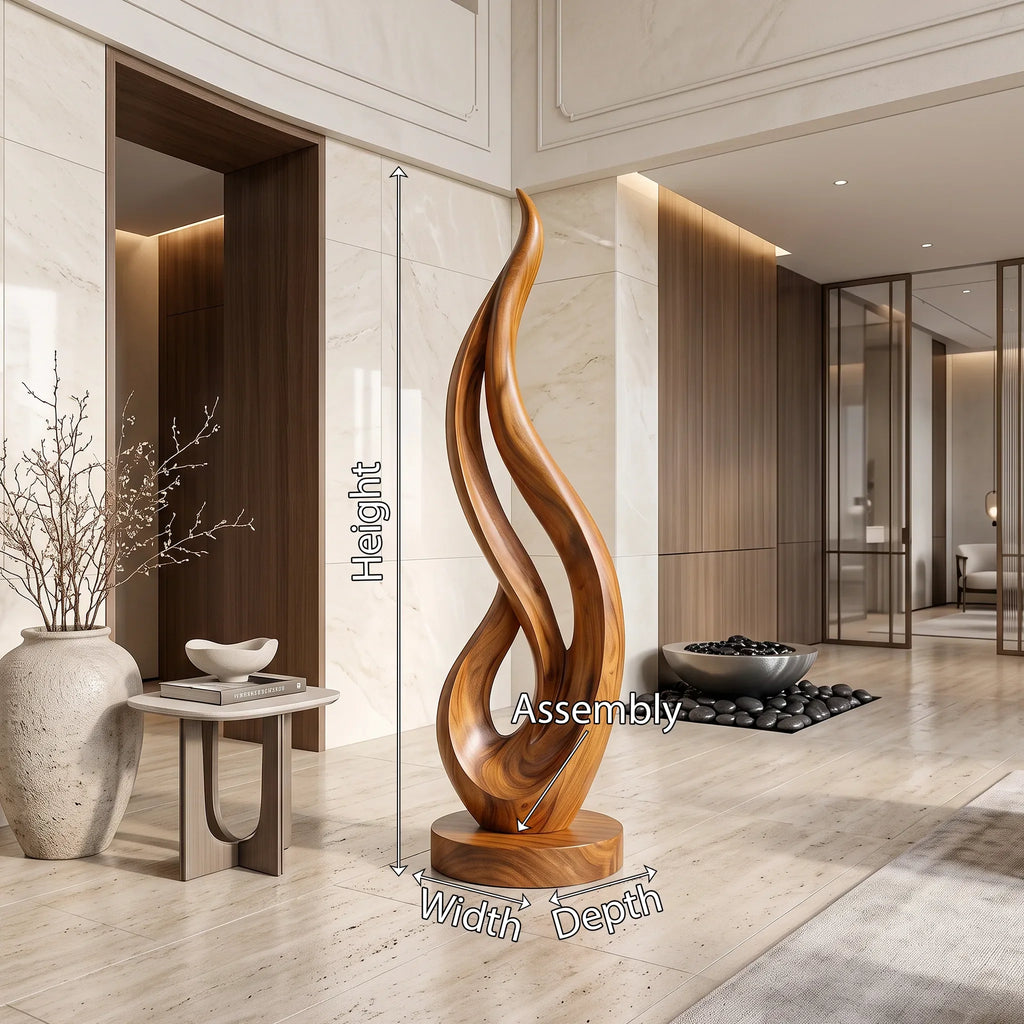 Mid Century Flame Wood Sculpture For Modern Entryway Decor