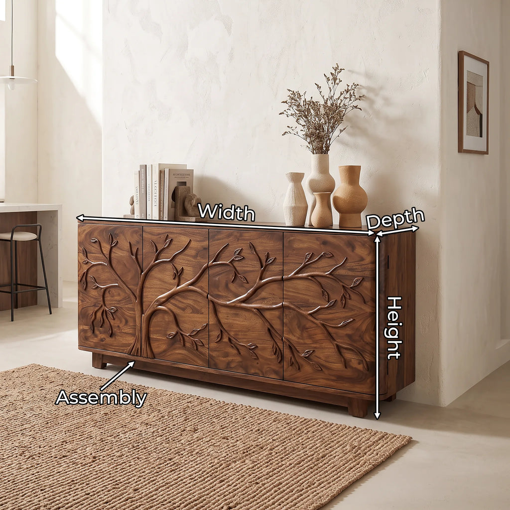 Handcrafted Tree Carved Sideboard Cabinet Dining Room