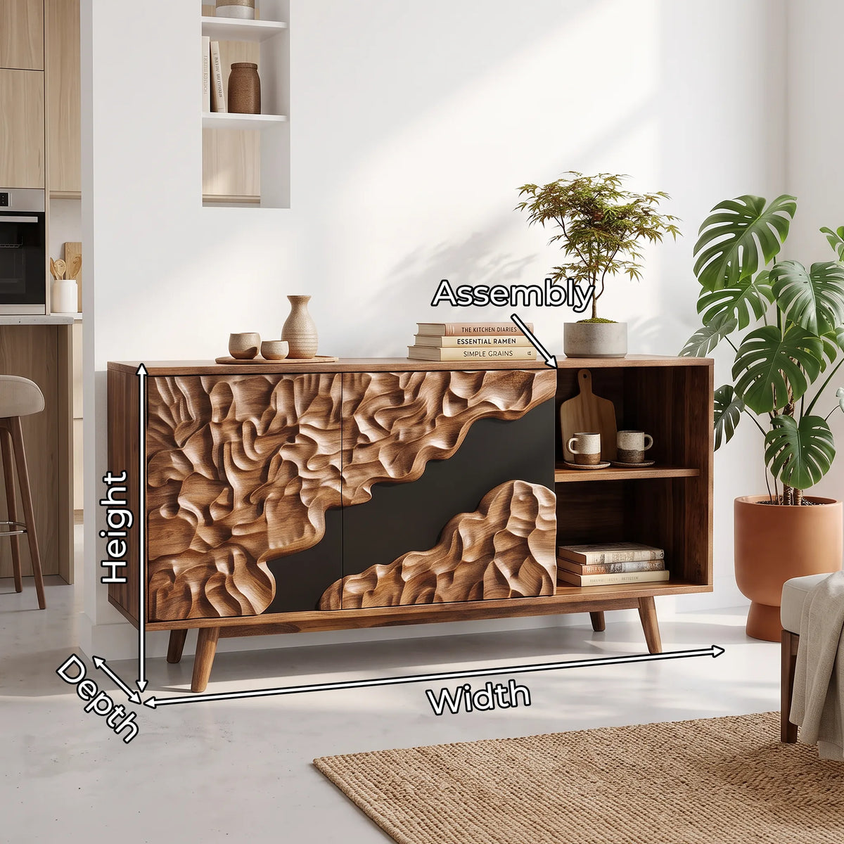 Organic Carved Buffet Cabinet Living Room