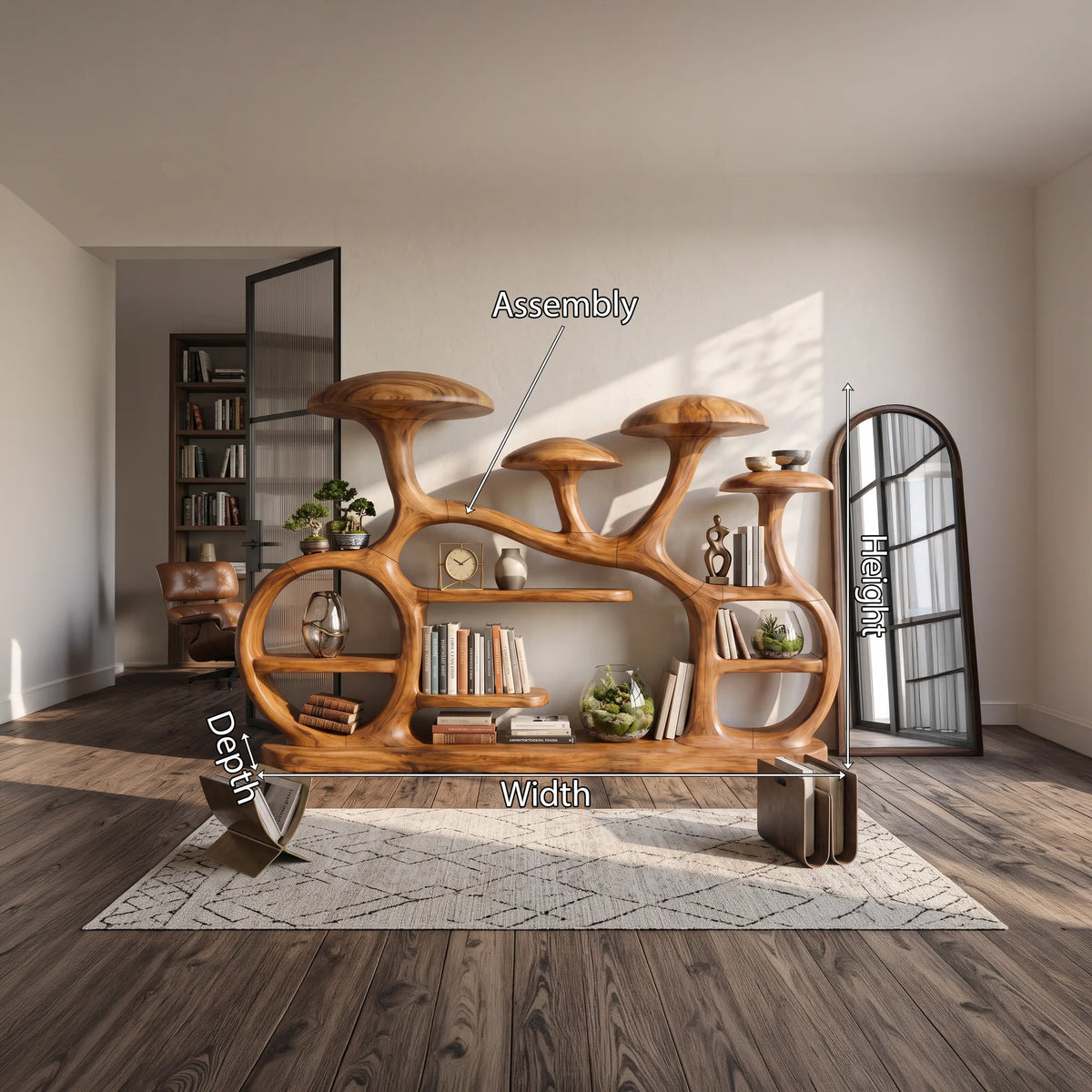 Organic Sculptural Mushroom Bookcase Modern Living Room