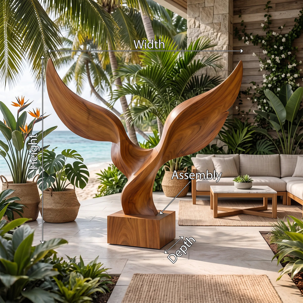 Handcrafted Wing Wooden Sculpture For Coastal Patio Decor