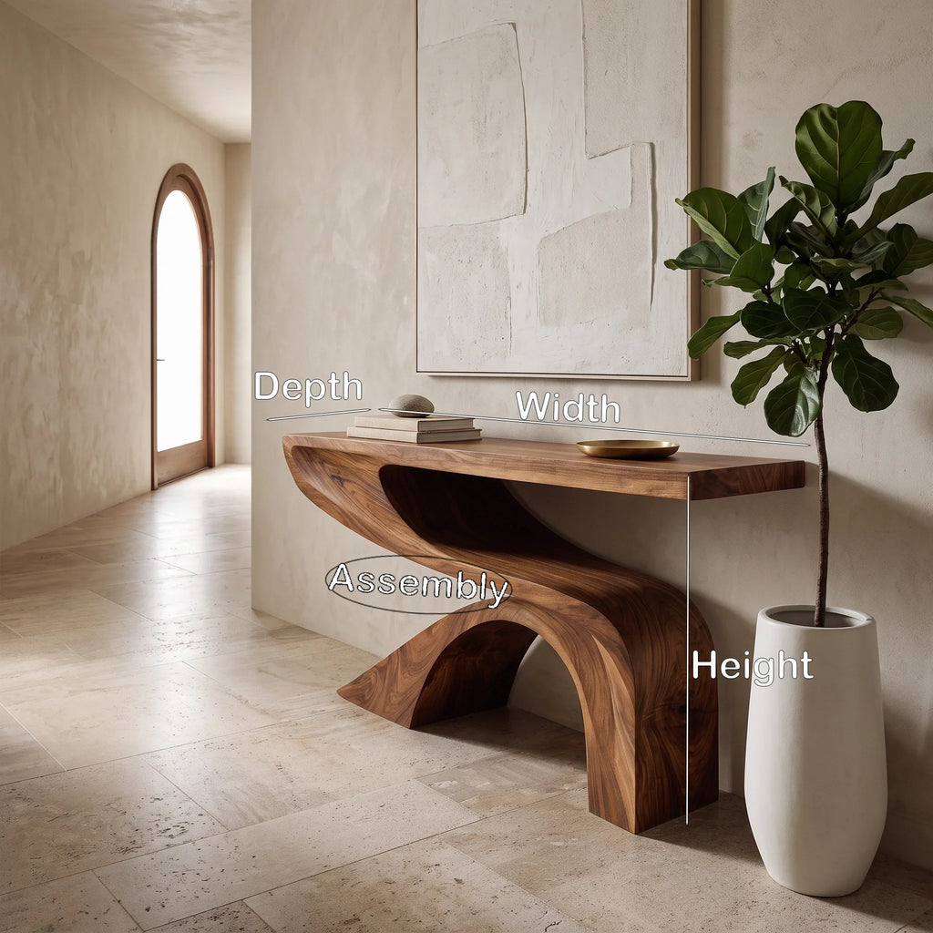 Organic Modern Curved Console Table For Contemporary Entryway
