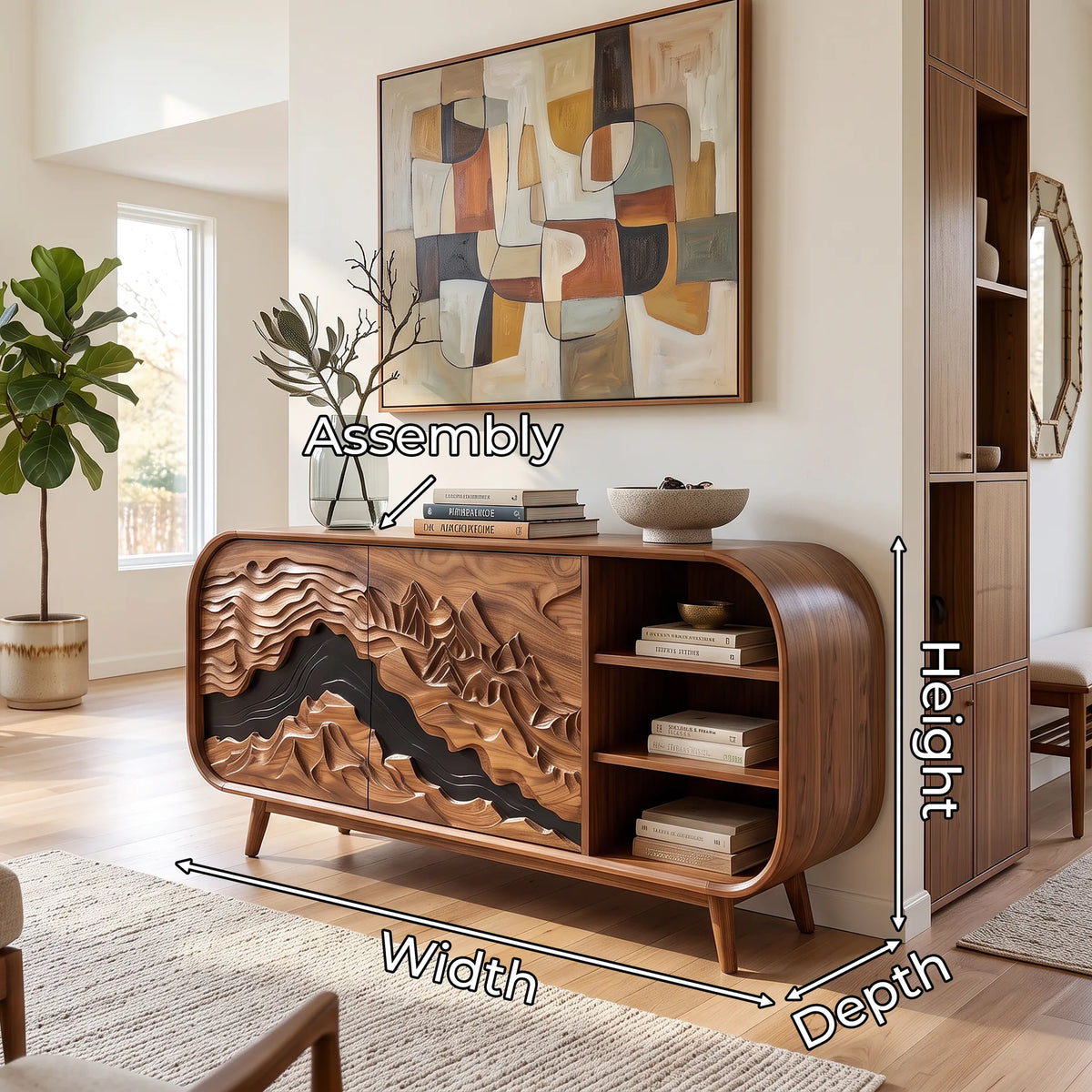 Mid Century Carved Credenza Living Room
