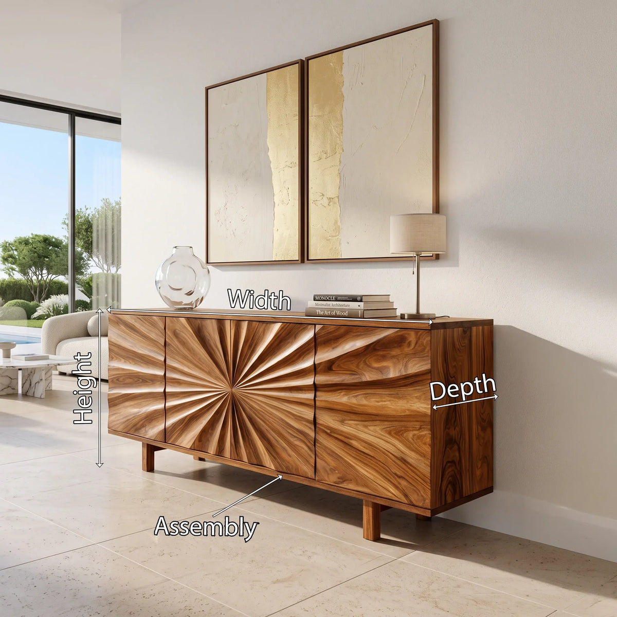 Vibrant Sideboard Sideboard Storage Cabinet Buffet Cabinet Sunburst Carved Front For Living Room