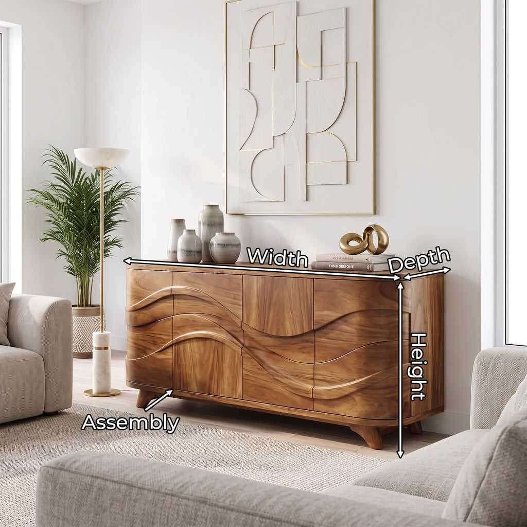 Handcrafted Wave Carved Sideboard Cabinet Living Room