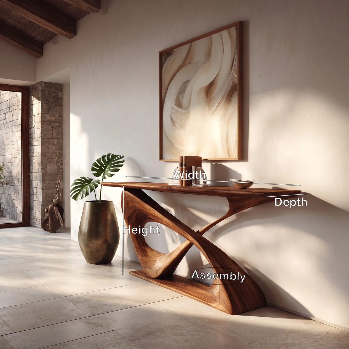 Modern Sculptural Console Table With Curved Base For Entryway