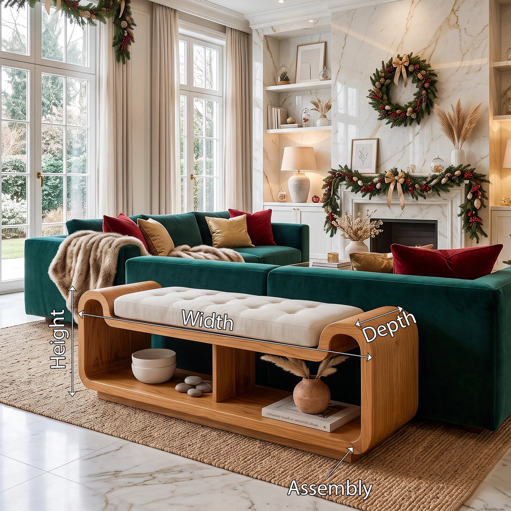 Mid Century Xmas Wooden Storage Bench Holiday Decor