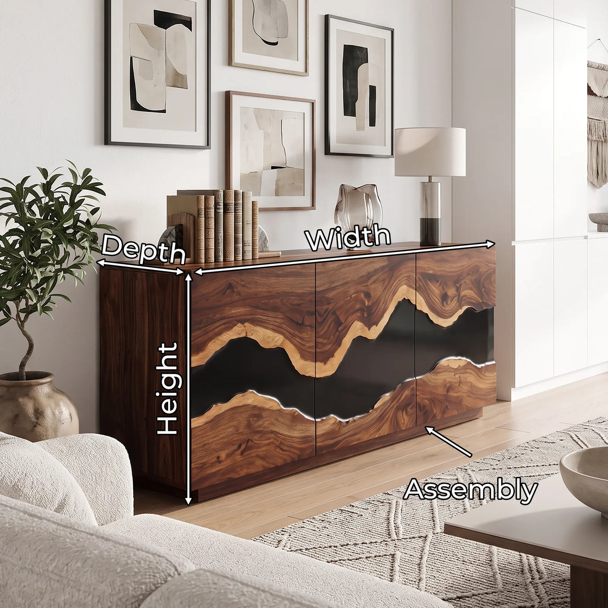 Contemporary Live Edge Sideboard Cabinet Living Room