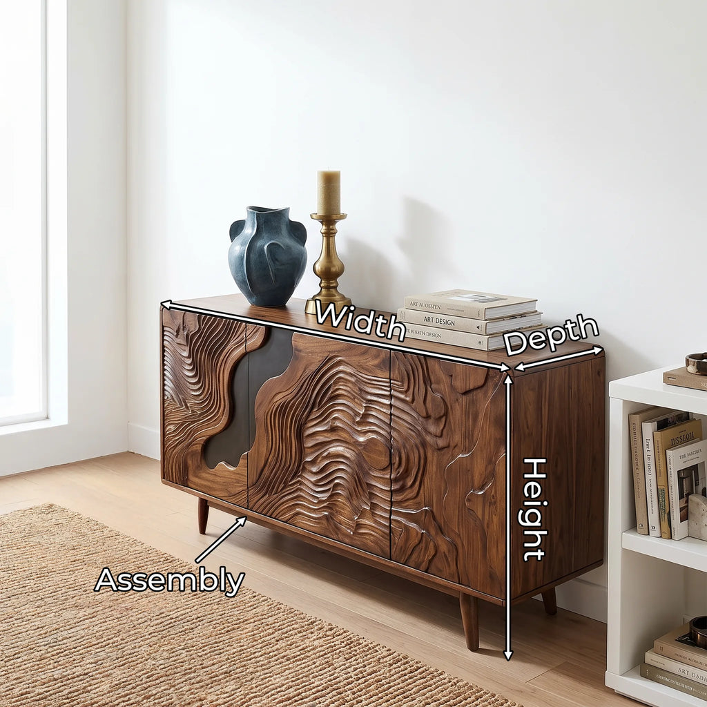 Organic Modern Carved Buffet Cabinet Living Room