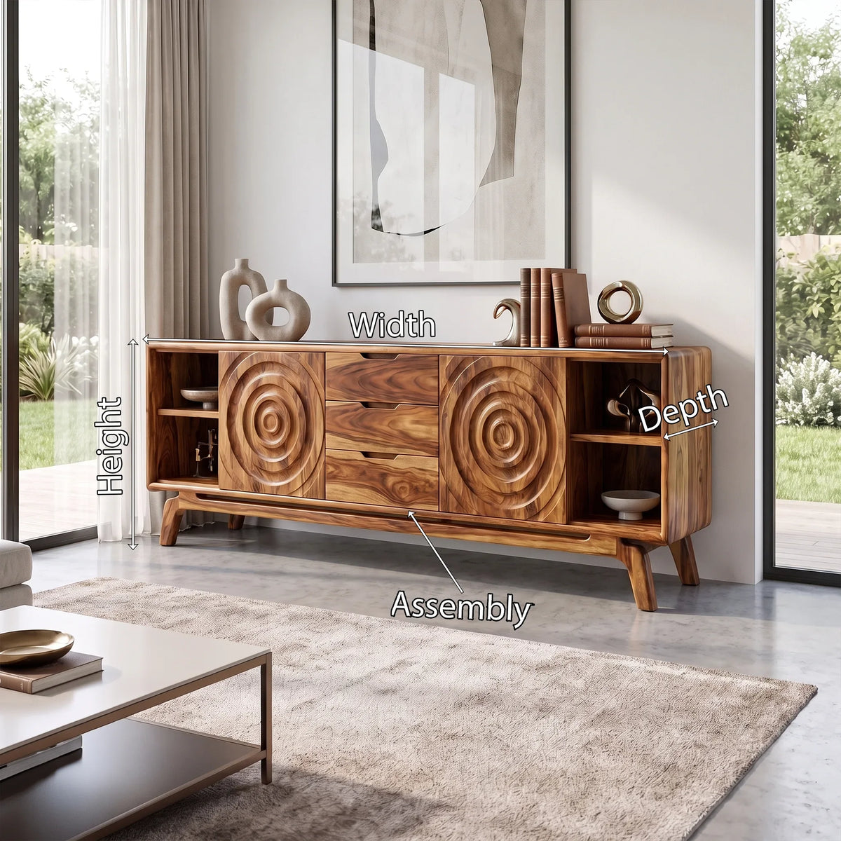 Modern Sideboard Storage Cabinet Dining Sideboard Buffet Cabinet Circle Carving For Living Room